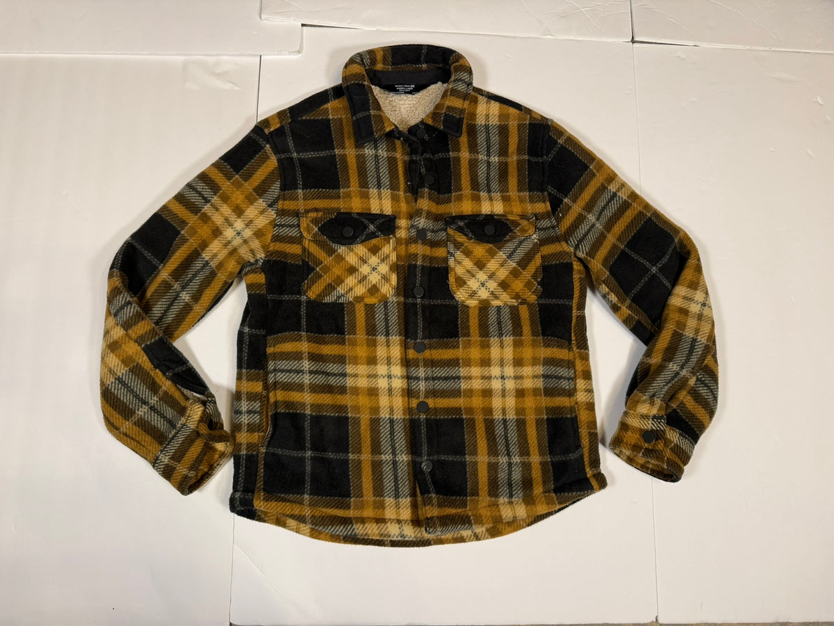 #141 Boys Large 10/12 Brown/Black Plaid Member's mark Sherpa Lined Fleece jacket