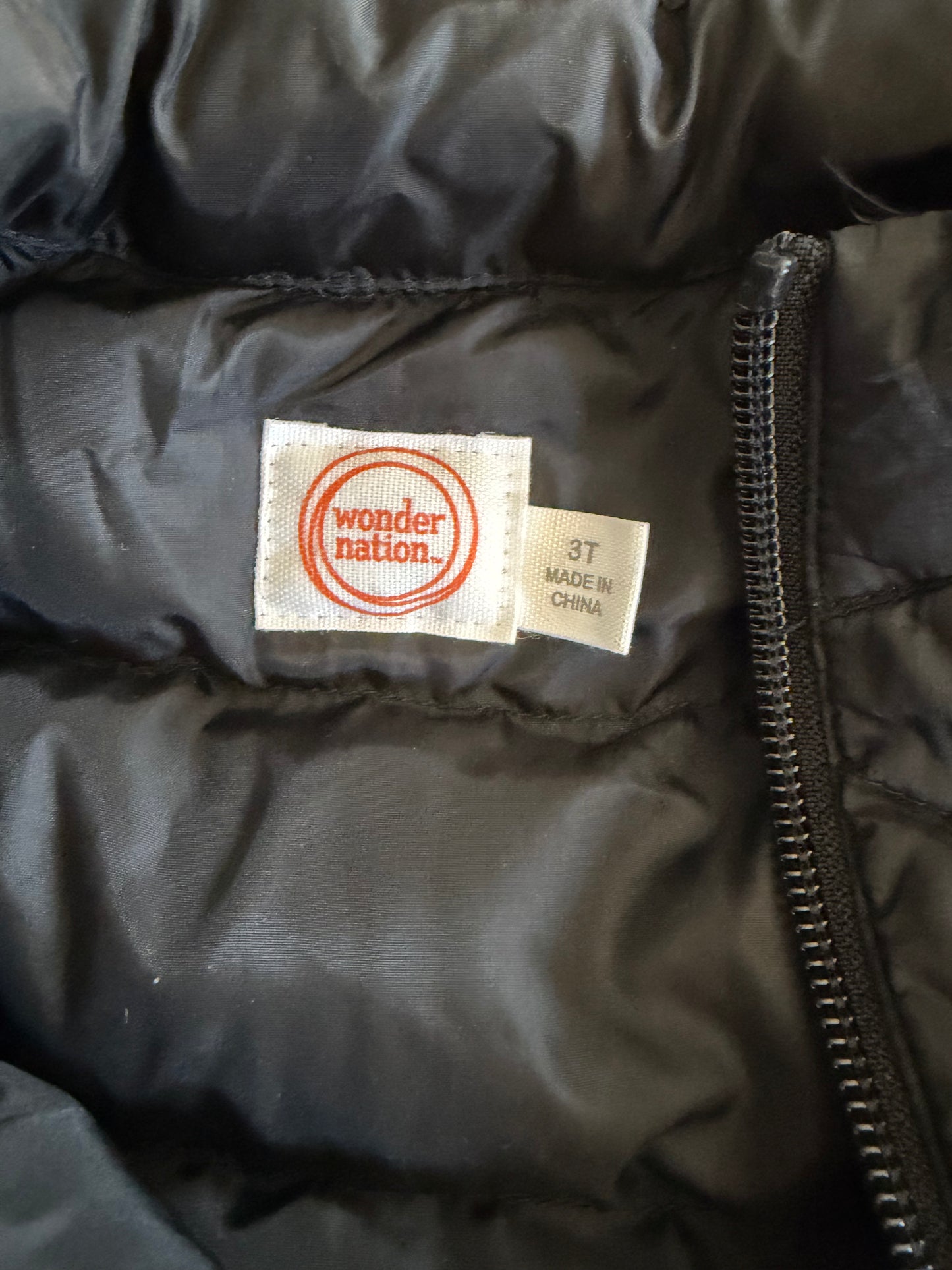 #6 - Wonder Nation Boys Lightweight Black Puffy Jacket - 3T