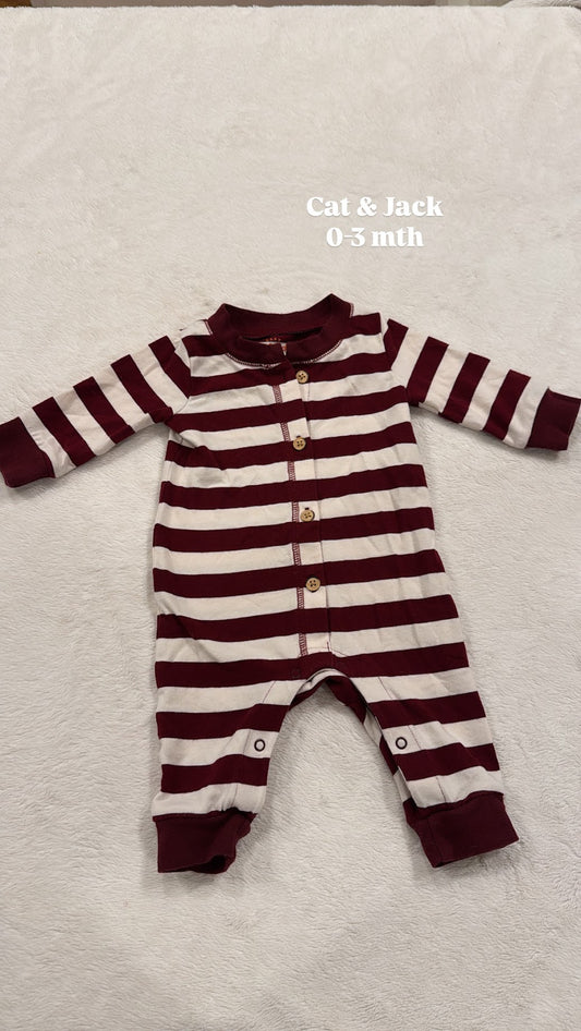 #145 Cat & Jack striped romper Boys 0-3 mth EUC