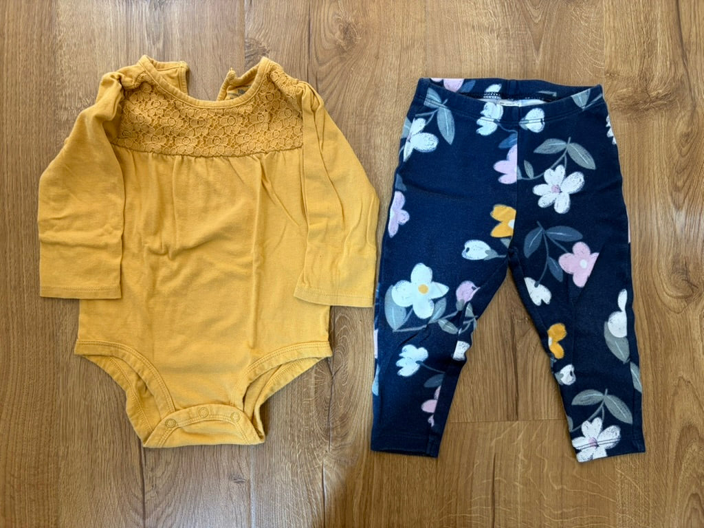 #6 - Carters Girls Outfit - Mustard Yellow and Floral - 18 months