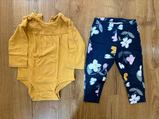 #6 - Carters Girls Outfit - Mustard Yellow and Floral - 18 months