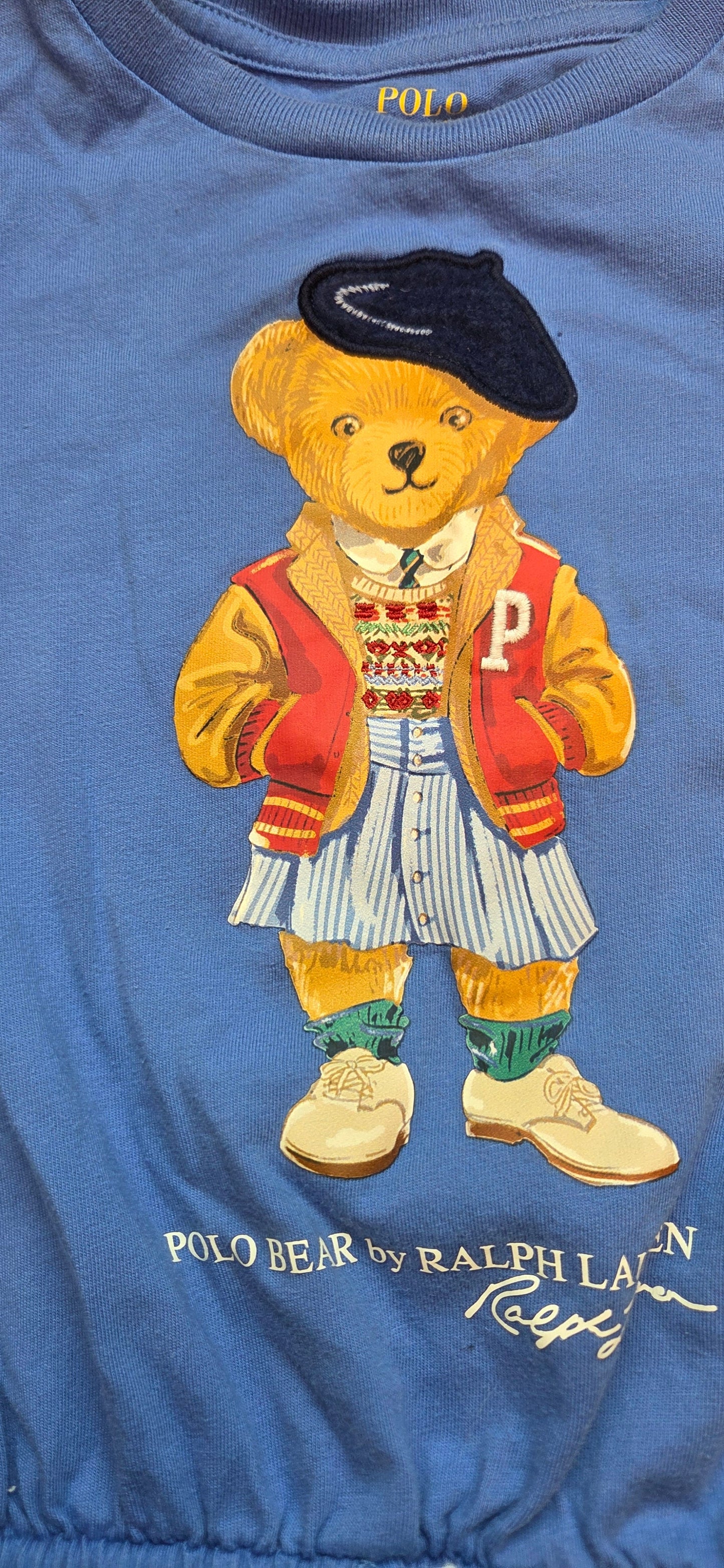 #152 - Polo Ralph Lauren Girls Size 5 (120) Polo Bear Blue T-Shirt Dress EUC