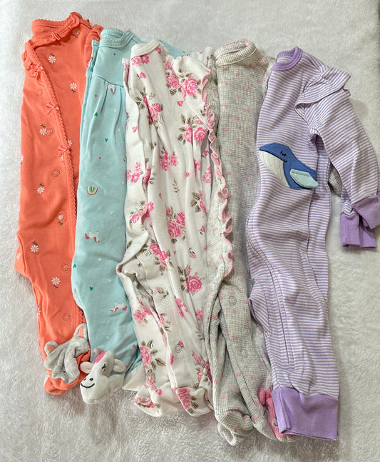 Girls 3 months Carters set of 5 sleepers