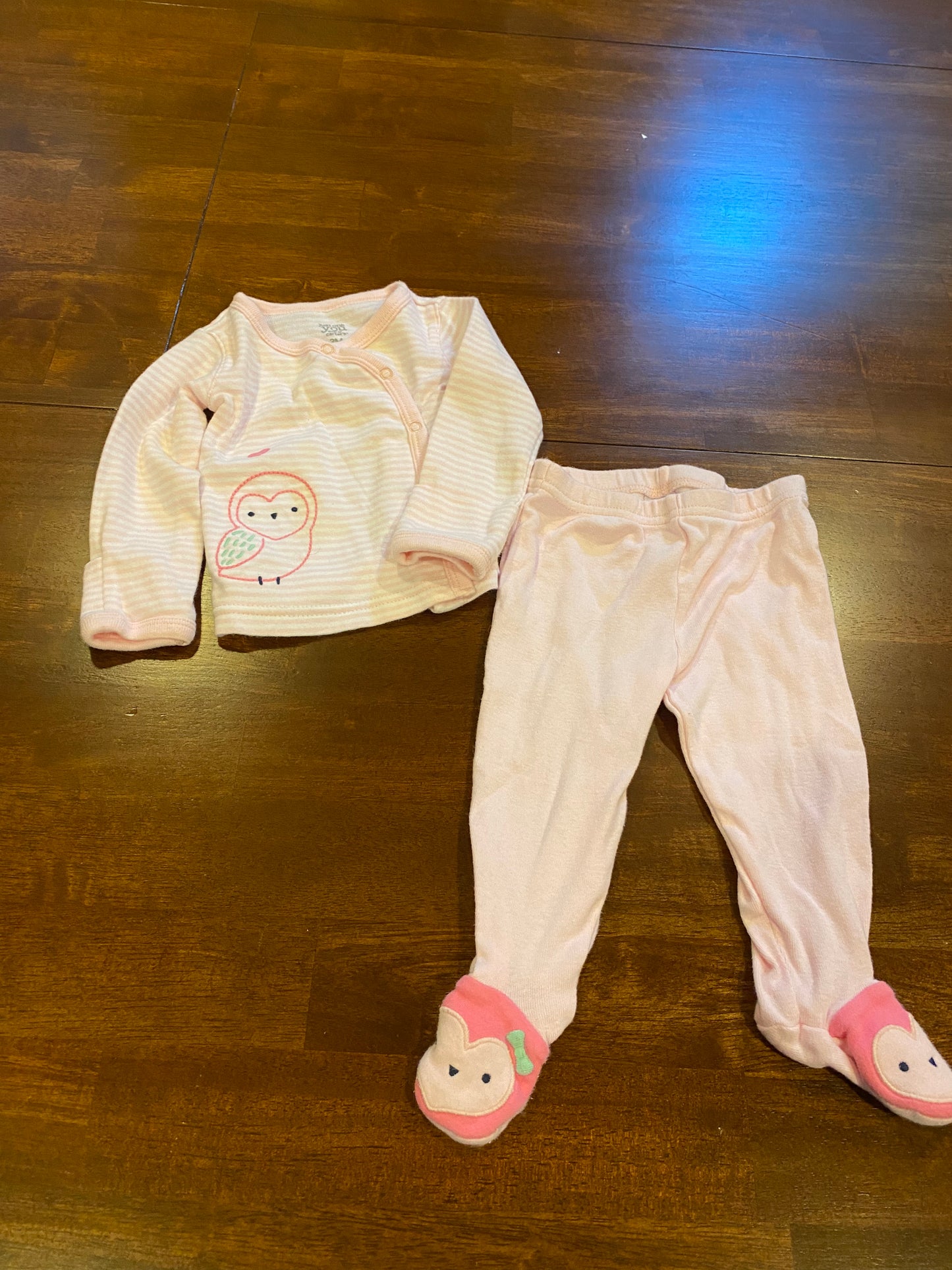 77A Girl's Carter's 3mo Pink Owl Footed Outfit