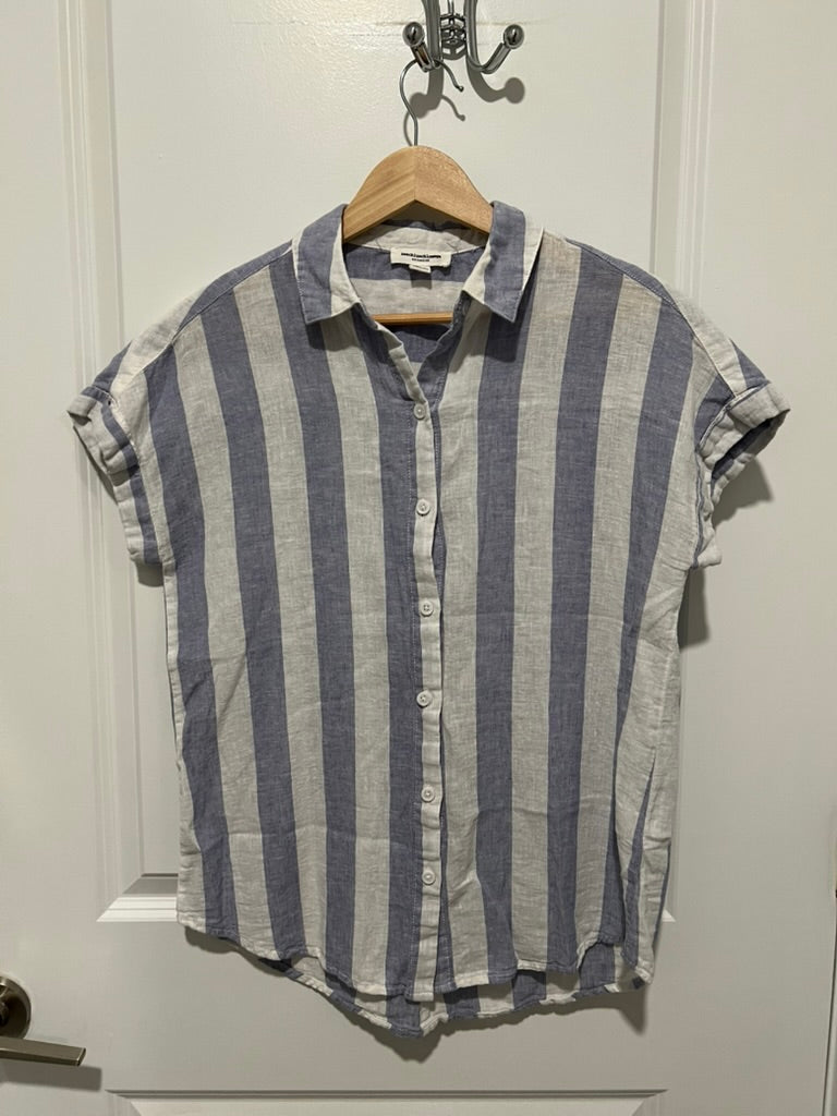 Seller #76 **REDUCED** - BeachLunchLounge Size Small Women Button Down Shirt Striped Linen Cotton Blend