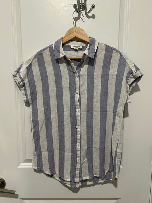 Seller #76 **REDUCED** - BeachLunchLounge Size Small Women Button Down Shirt Striped Linen Cotton Blend