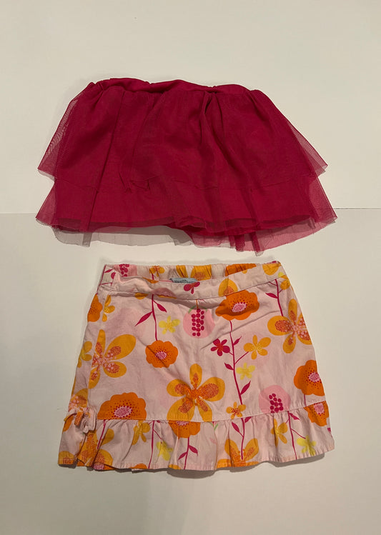 Girls 3T Set of 2 skirts Disney pink tulle and Healthtex Orange Floral. Both have built in shorts. Gymboree shirt included for free