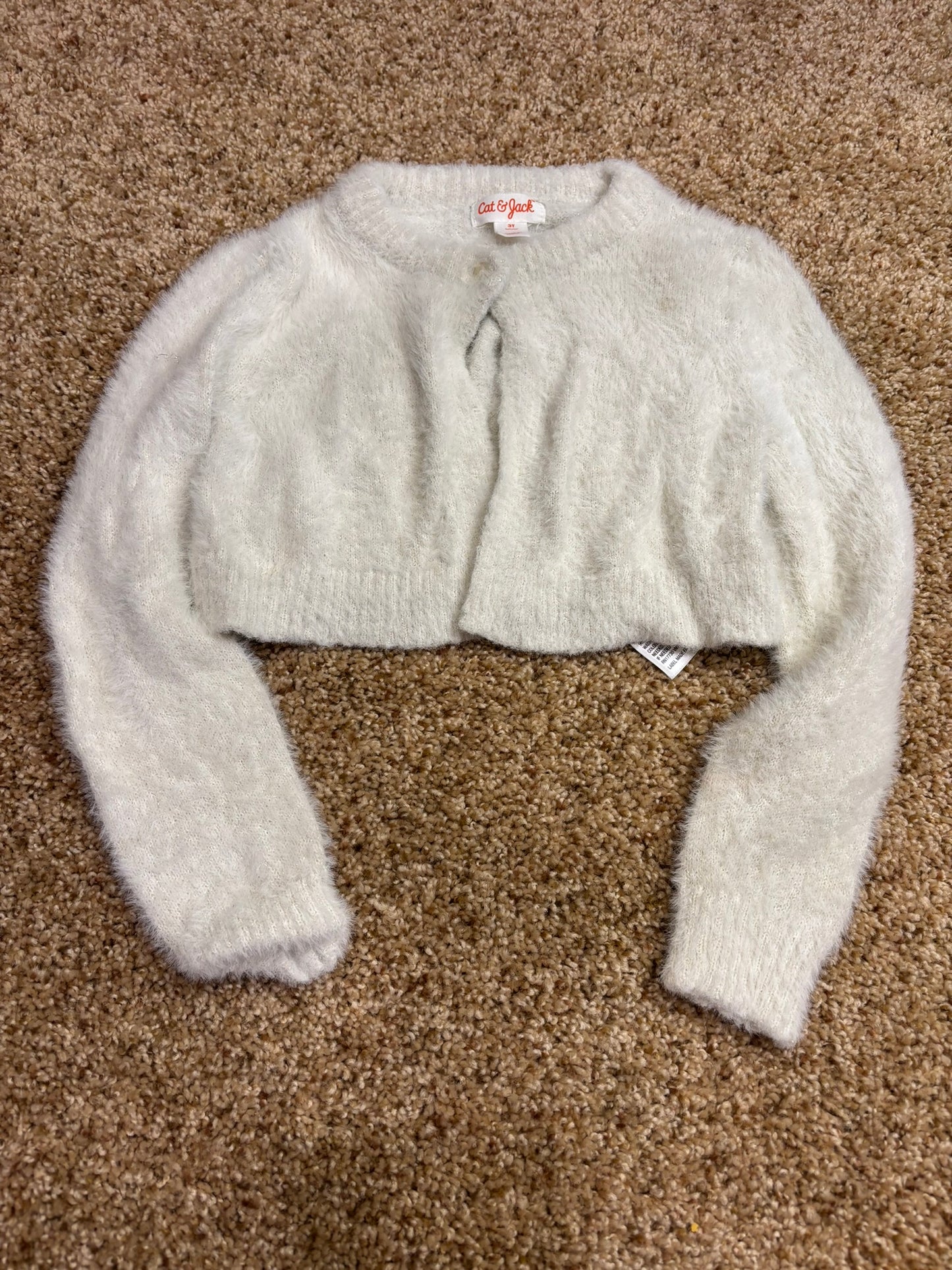 #86A 3T girls cat and Jack white sweater, shorter length for dress