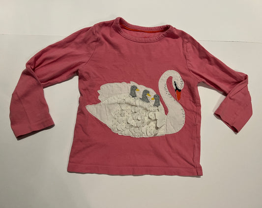Girls 3-4Y Mini Boden Swan with Babies Applique Long Sleeve