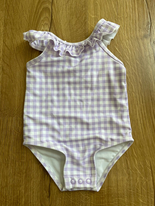 #6 - Carters Girl's One Piece Bathing Suit, 12 month, Purple Gingham