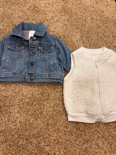 #47 girls 6mo carters jean jacket and fleece vest