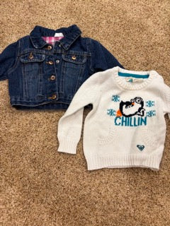 #47 girls 6mo wrangler jean jacker, Roxy girl penguin sweater