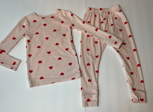 #180 Girls 4 Cat & Jack Pink Heart Fleece 2 piece pajama