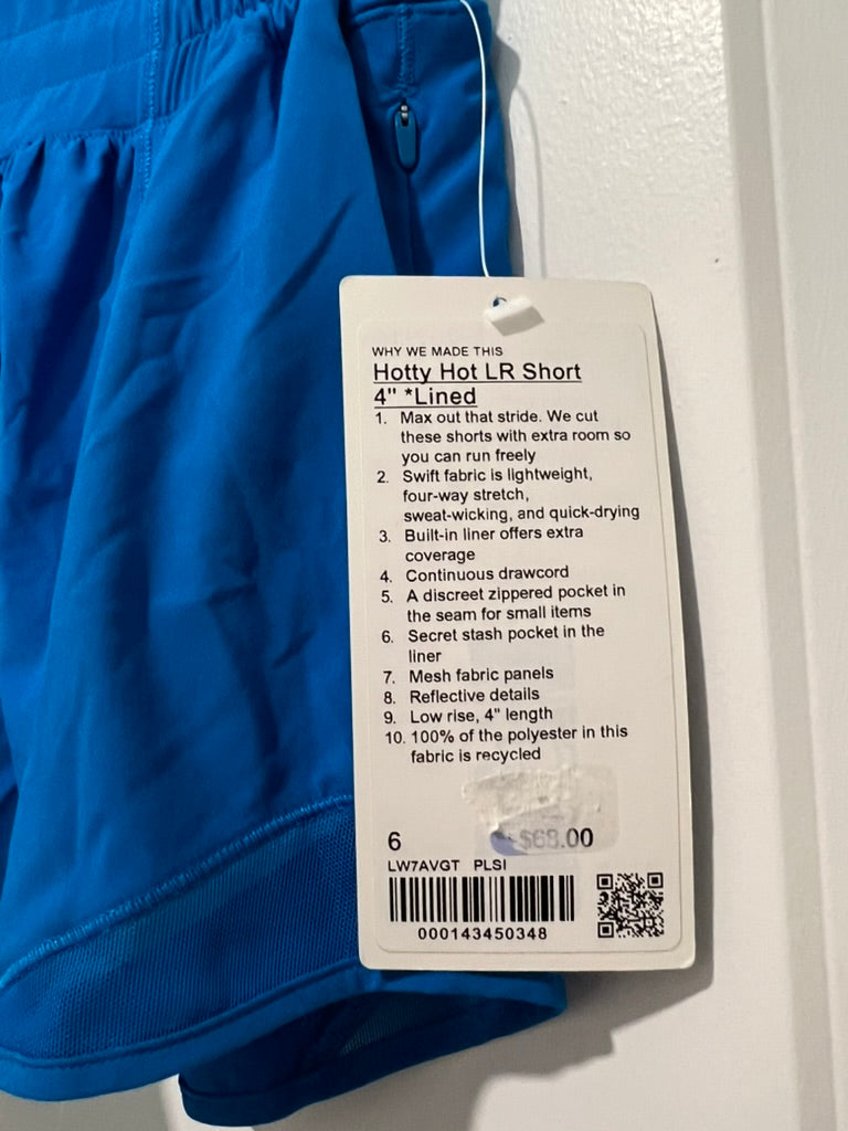 Seller #76 **REDUCED** - Lululemon Hotty Hot LR Short 4" *Lined Size 6 Blue PLSI NWT $68