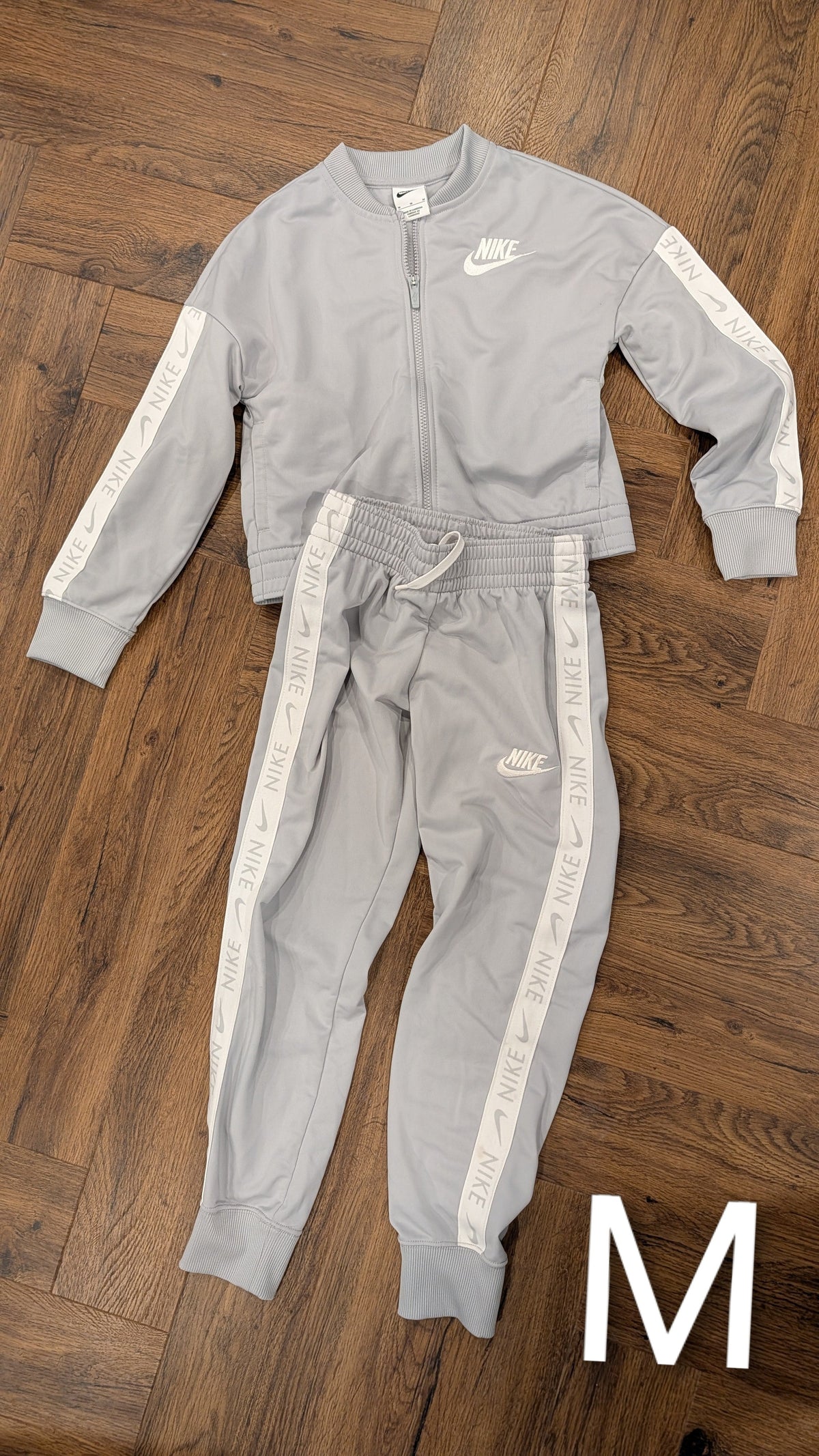 #3 Gray Nike warm up suit, cropped top, size M