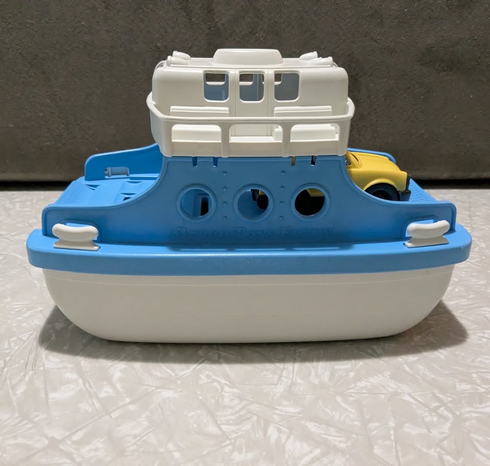 #61 Green Toys Blue/White Ferry Boat with Yellow Car