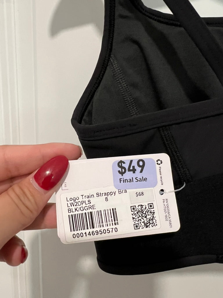 Seller #76 - Lululemon Logo Train Strappy Bra Black Size 8 NWT $68
