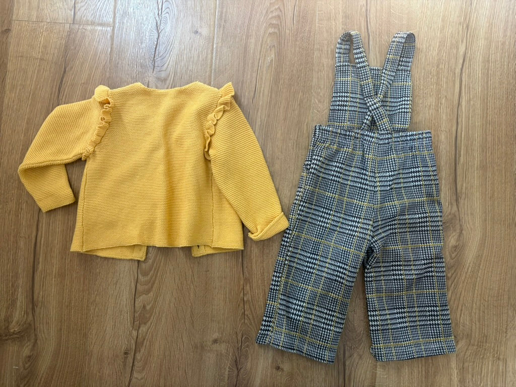 #6 -  Girls Tween Overalls and Mustard Sweater Outfit - 12 months