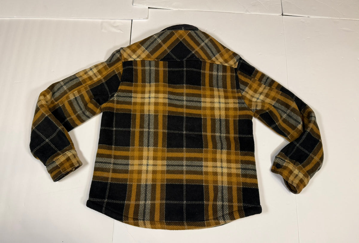 #141 Boys Large 10/12 Brown/Black Plaid Member's mark Sherpa Lined Fleece jacket