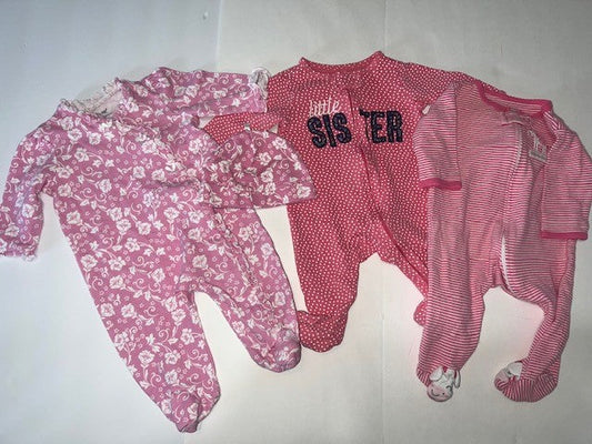 #78 girls 3 months pink sleepers set of 3