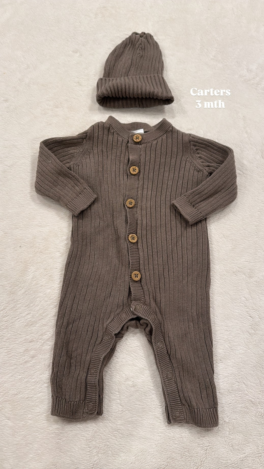 #145 Carters sweater romper with hat Boys 3 mth EUC