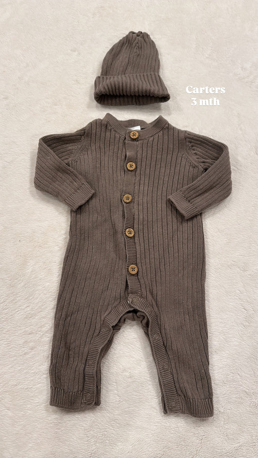 #145 Carters sweater romper with hat Boys 3 mth EUC
