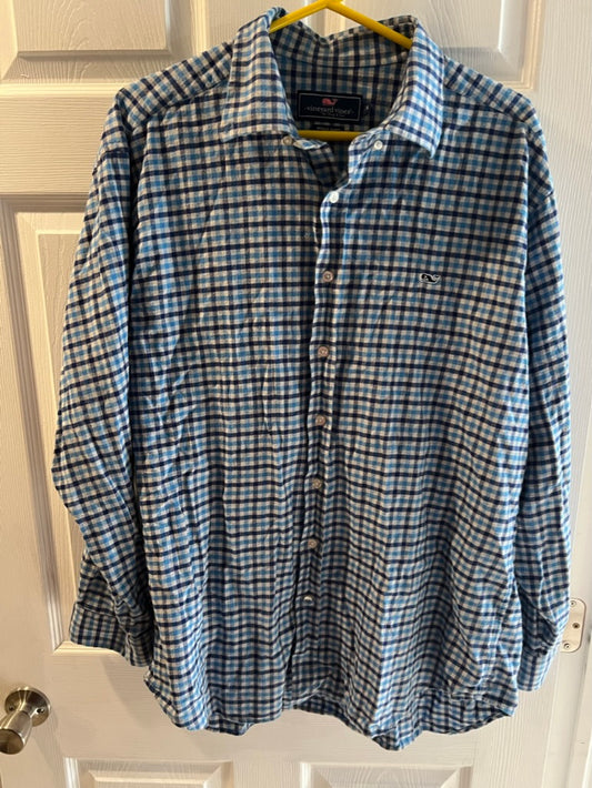 Seller #76 - Vineyard Vines Flannel Men's - Blue/Grey Plaid - Size XL