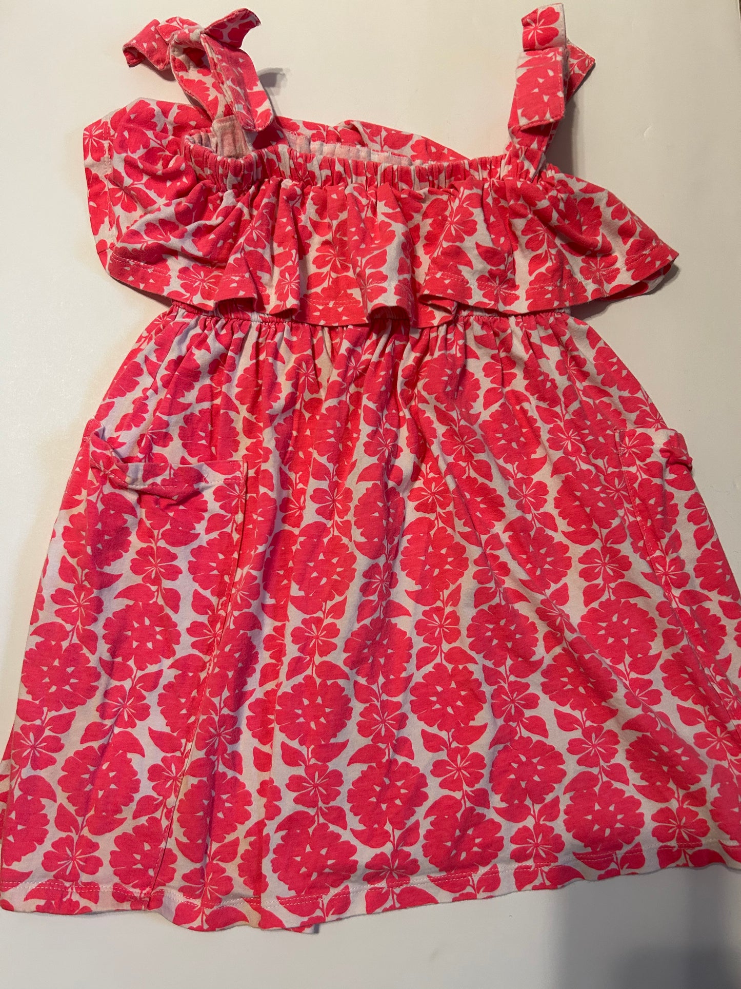 Carters 5T bright pink and white print dress 45227