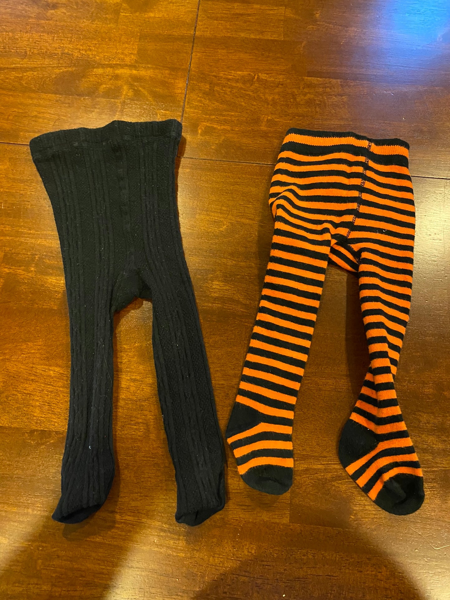 77A Girl's Carter's 3-6mo Tights (2)-Black & Orange/Black