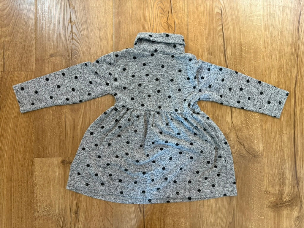 #6 - H&M Girls Grey with Black Polka Dots Turtleneck Sweater Dress - 2T