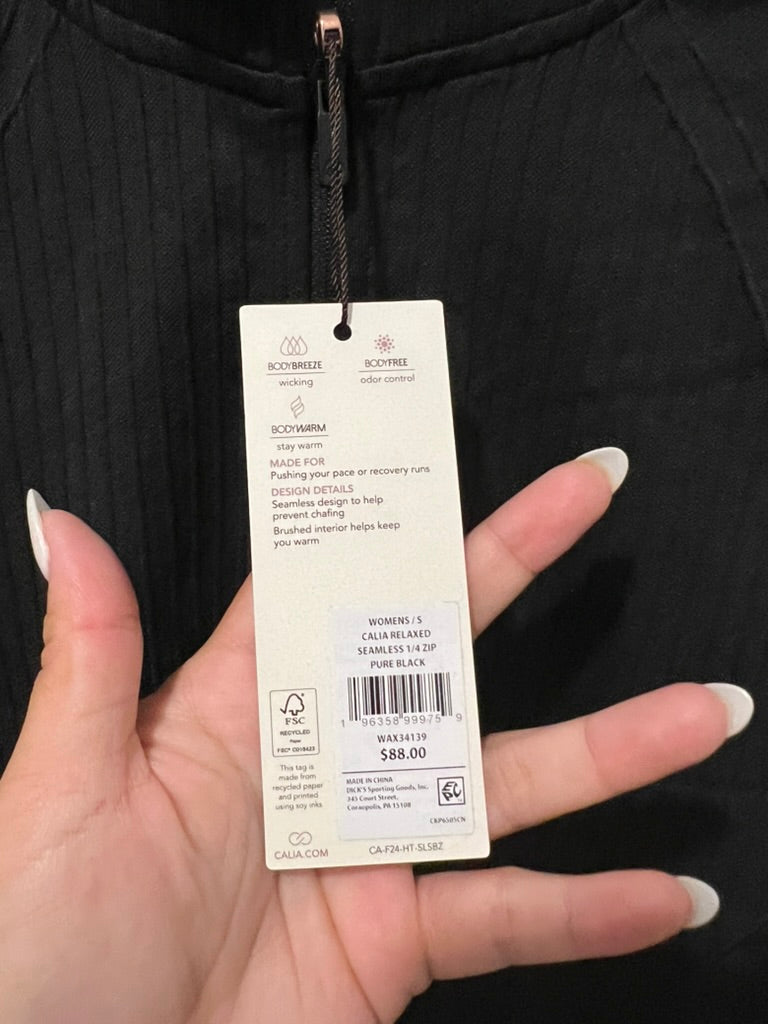 Seller #76 - CALIA Women's Relaxed Seamless Long Sleeve 1/4 Zip Pure Black Size Small NWT