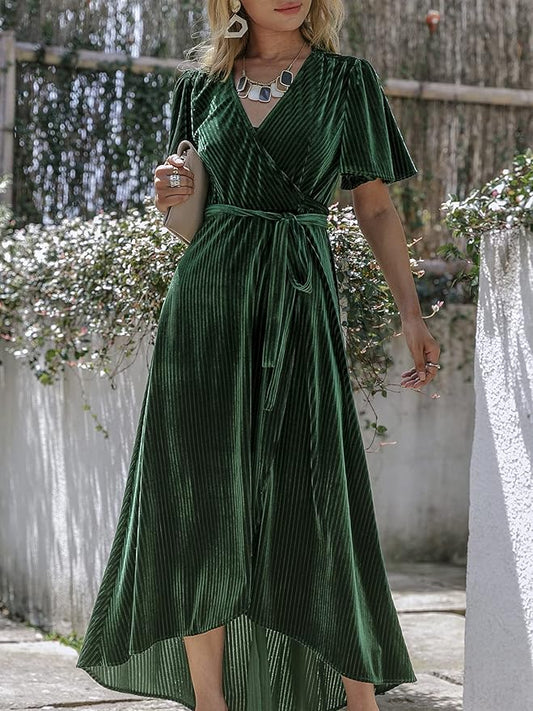 #181 - Velvet V Neck Wrap Semi Formal Holiday Dress - Women's Size 4-6