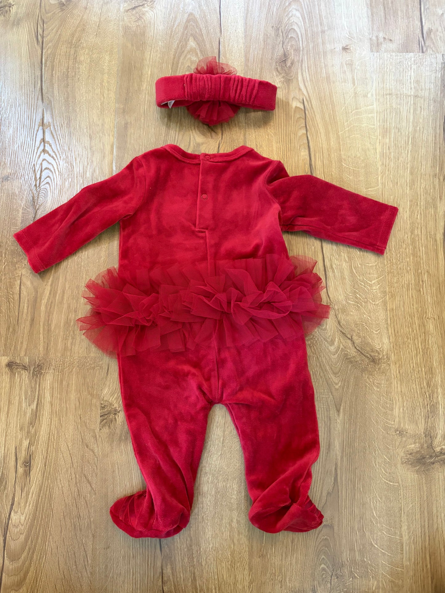 #6 - First Impressions - Girls Red Holiday Outfit with Headband -  0-3 months