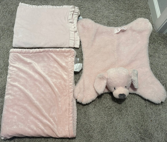 #87 Baby Girl Pink Blankets and Lovey Play Mat, Like New