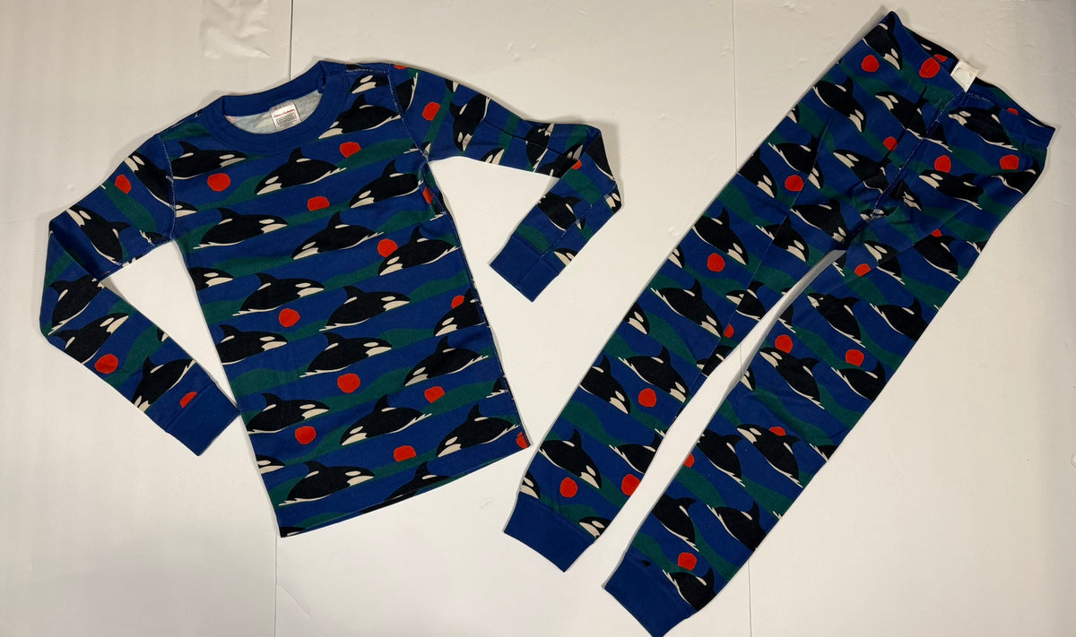 #141 Unisex Size 6-7 (120) Hanna Andersson Orca Long Sleeve Pajamas