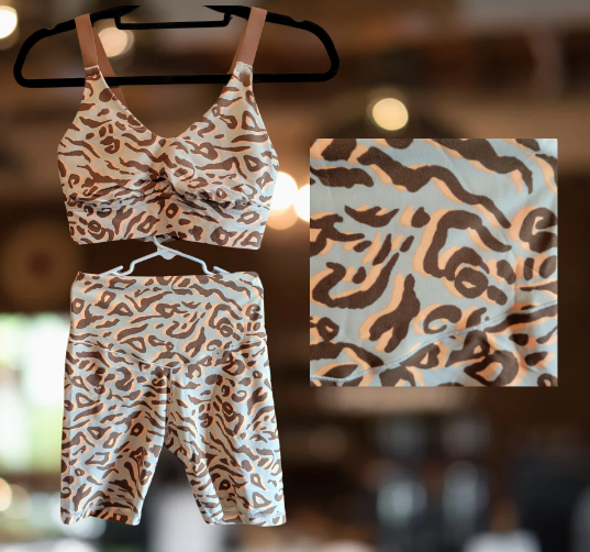 Aerie Sports Bra Set Leopard Print Cream Brown Orange Women's Size Medium