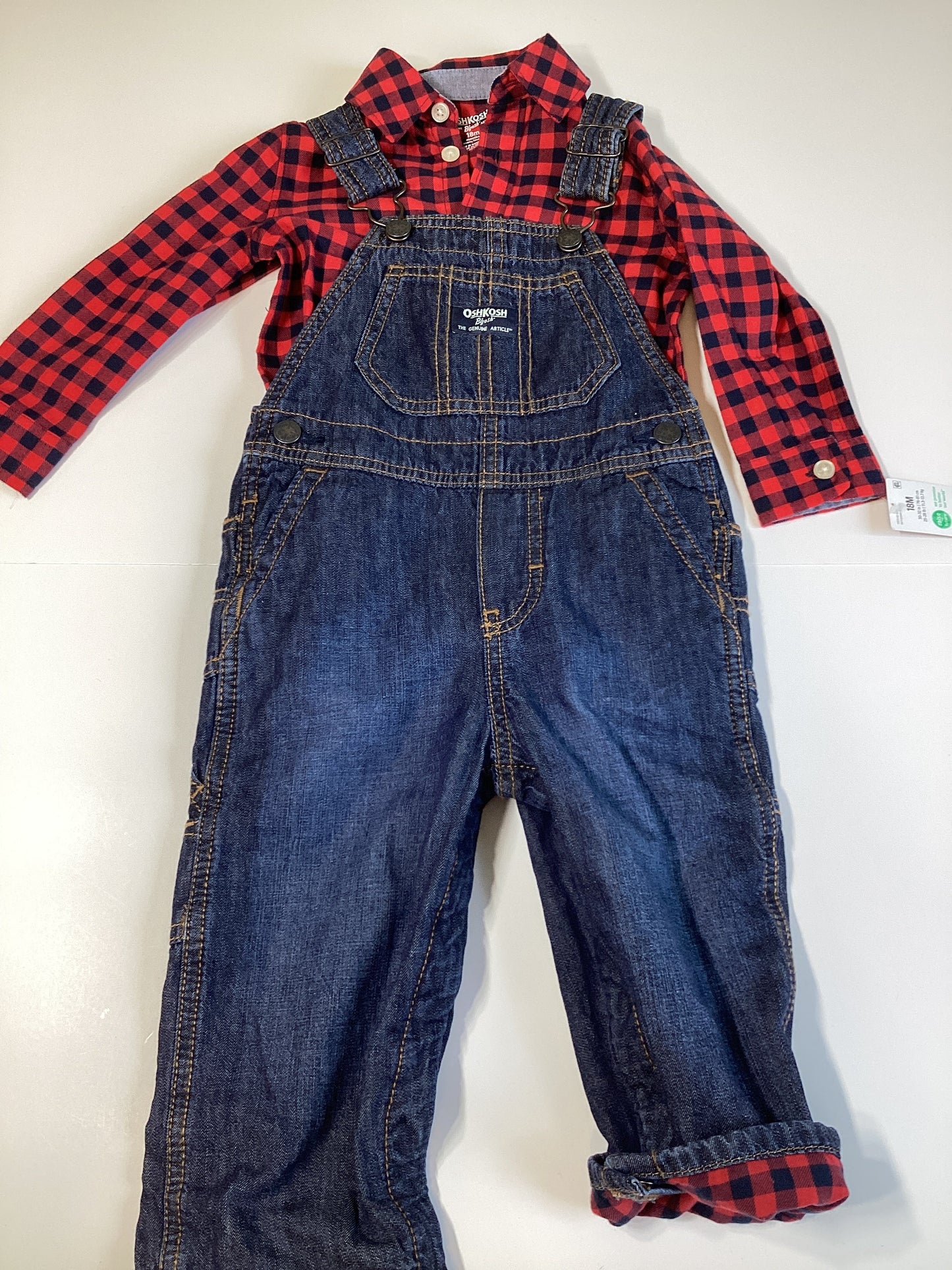 #129 18m Oshkosh Overalls and button up NWT