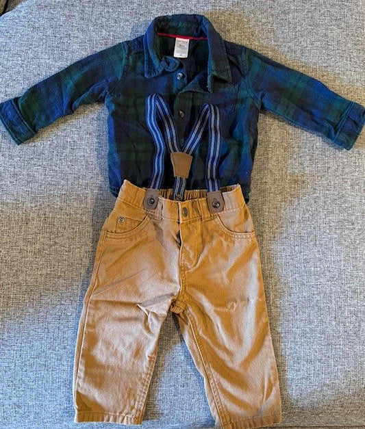 Seller #79 | Carters Plaid Button Up Onesie & Suspender Pants | Baby Boy 9mo REDUCED