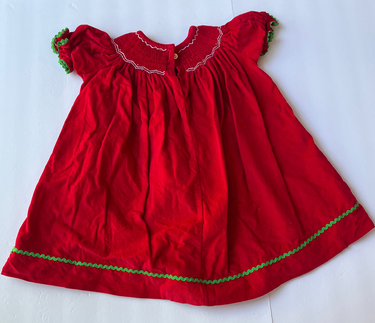 #77B Girls 2T Southern Smocked Company Red Corduroy Christmas Tree Smocked Holiday Dress