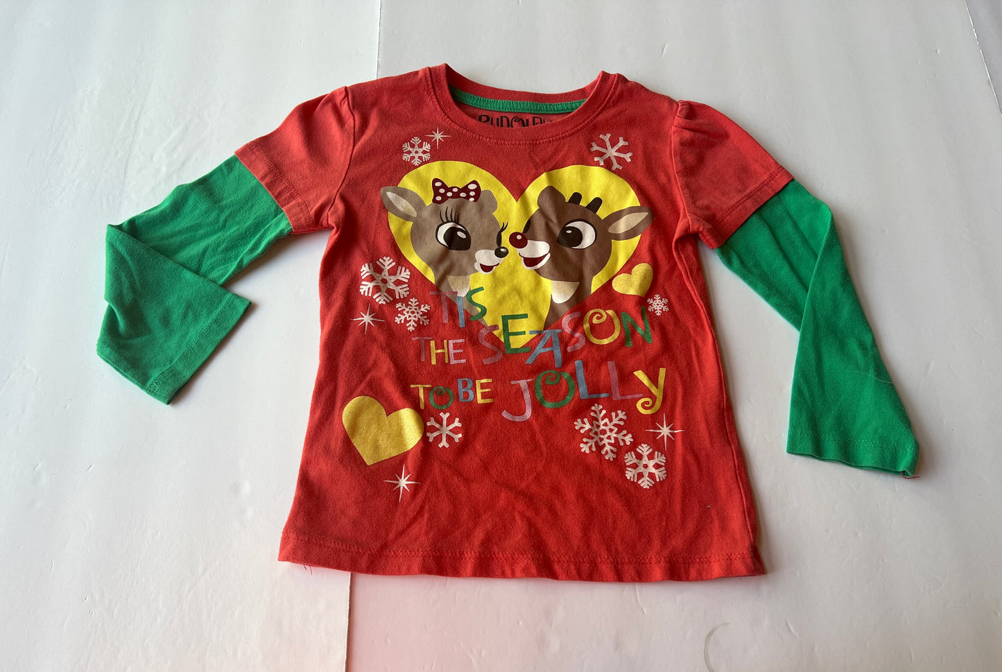 #77B Girls 4 Reindeer Holiday Set of 2 Long Sleeves - Reindeer and Rudolph