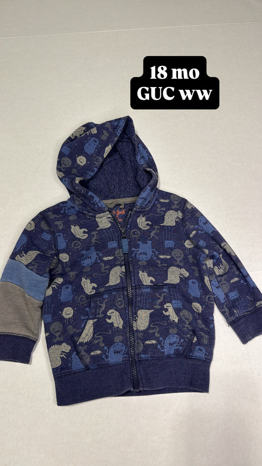#44 cat & jack, 18 mo monster zip hoodie