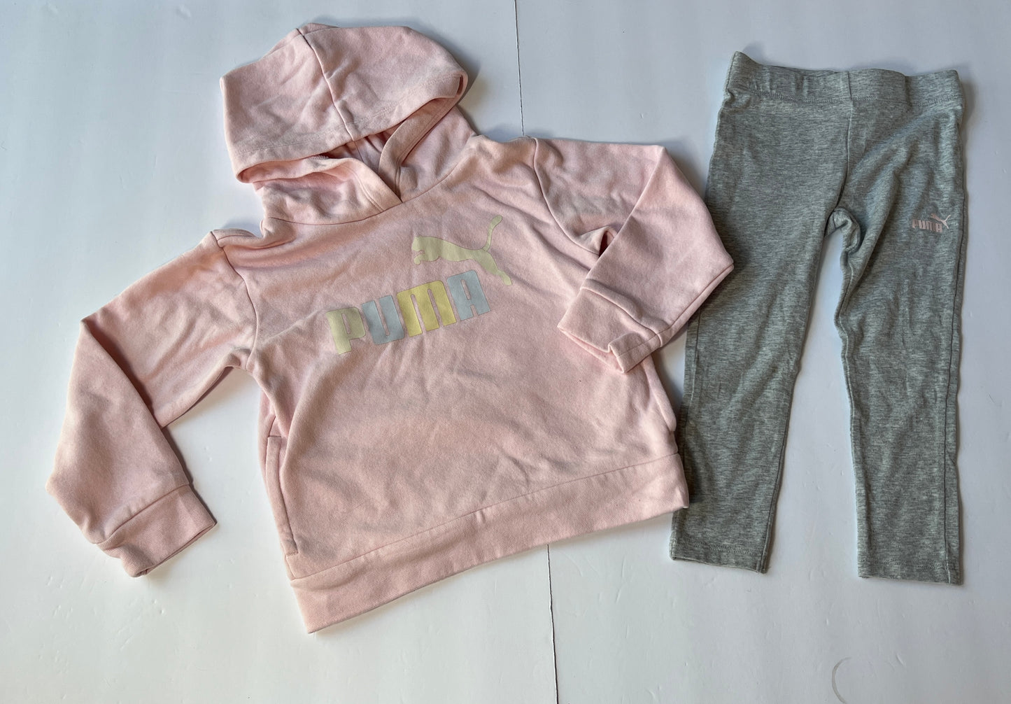 #77B Girls XXS(3/4) Puma Pink Sweatshirt Hoodie and Gray Legging Set