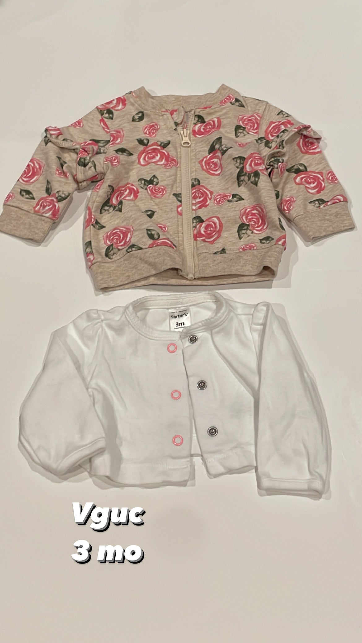 3 mo floral sweatshirt with ruffle shoulder and cropped white cardigan