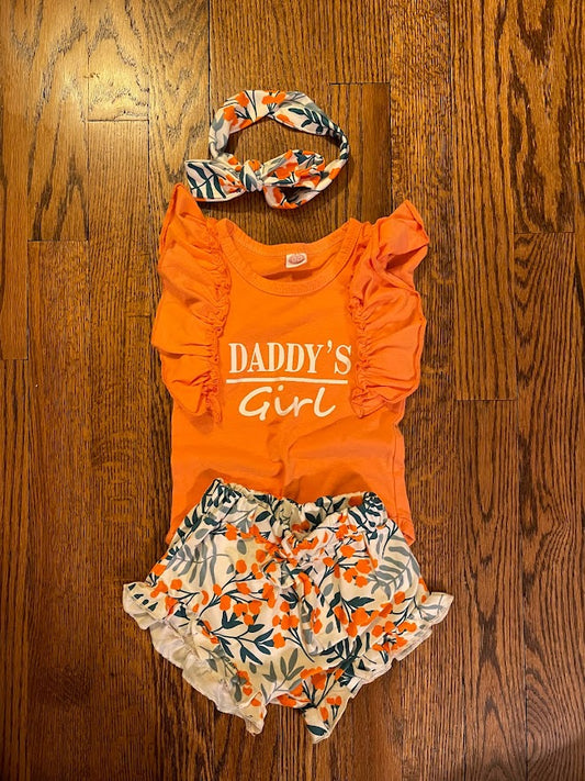 Daddys Girl orange bodysuit with shorts and headband size 6m