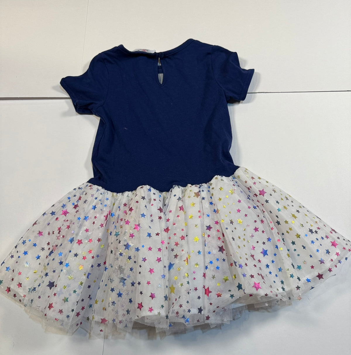 #141 Girls 5 Counting Daisey Rainbow Tulle Set with Navy and White Striped Pants