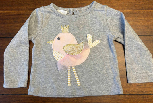 Seller #210 Mud Pie Girls Size 12-18M Gray Princess Chickadee 3-D Embellished Long Sleeve Top