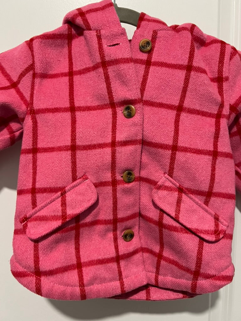 Seller #76 - Old Navy Plaid Button-Front Critter Hooded Coat Toddler - Size 3T - Pink Plaid