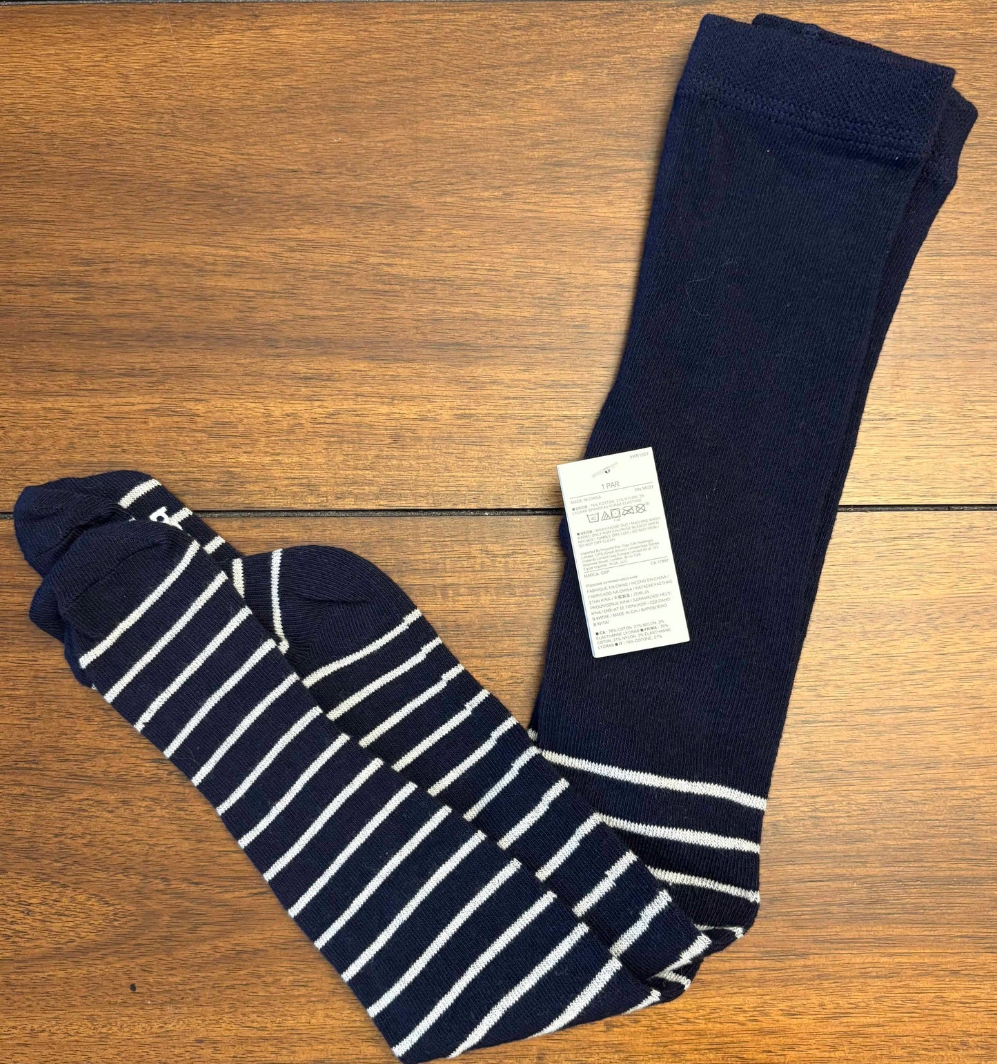 Seller #210 Baby Gap Girls Size 2-3 Navy with White Stripes Tights NWT