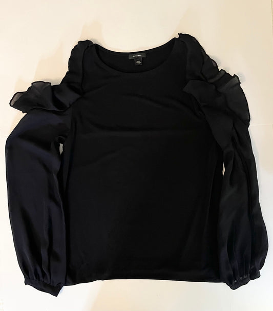 Halogen Women’s Small Black Blouse with sheer cutout sleeves