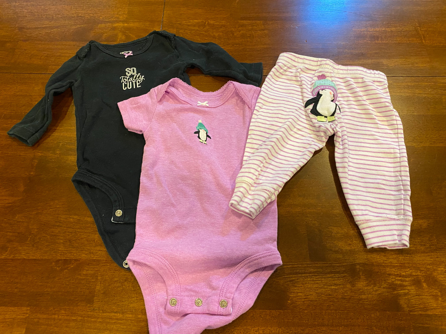 77A Girl's Carter's 3mo Black/Purple Penguin